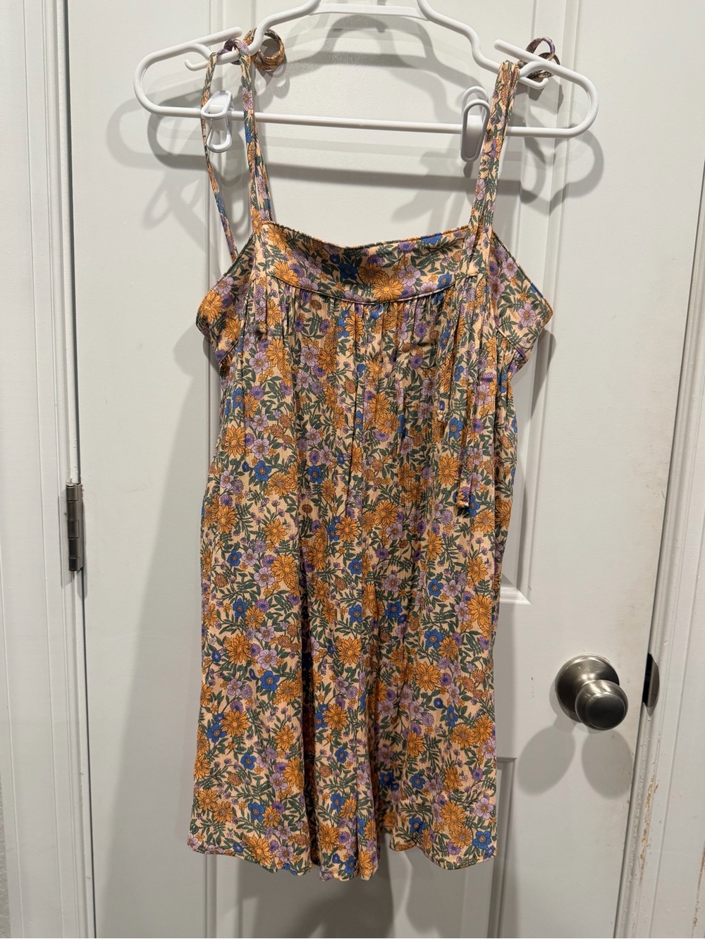 Floral Tie-Shoulder Romper in Mustard & Lavender